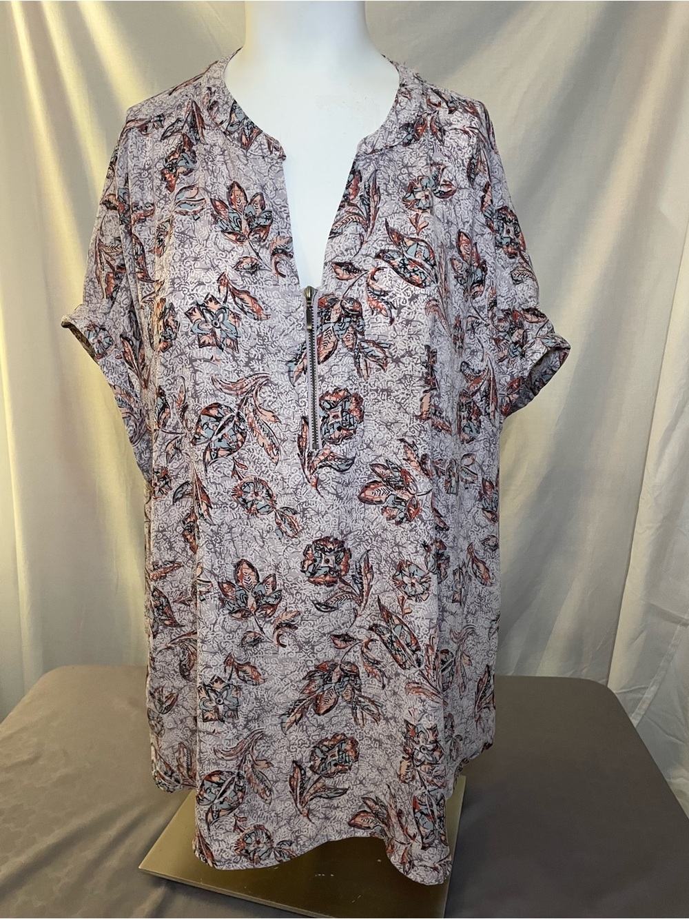 Maurices Floral Zip-Front Tunic in Pink and Blue